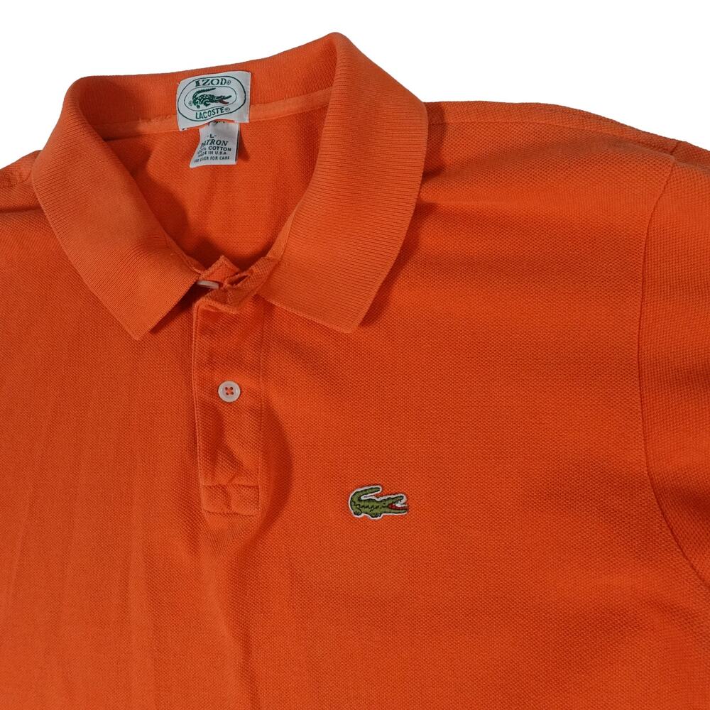 Izod Lacoste Vintage Patron Knit Orange Crocodile Polo Shirt Made USA Mens Large